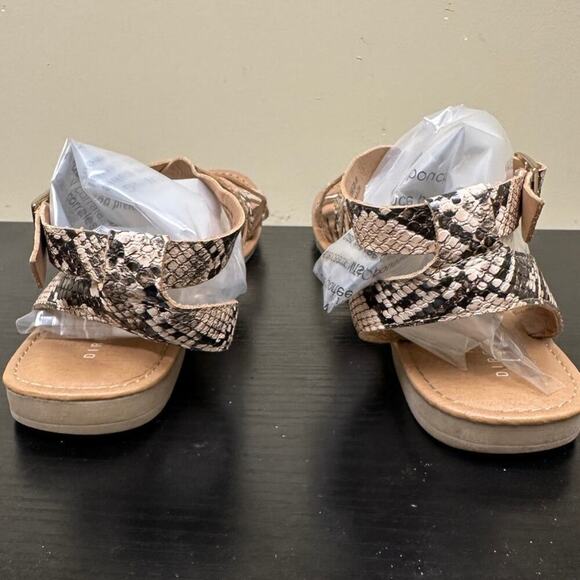 Women Size 8 Tan Black Brown Vacation Boho Snakeskin Greeway Strappy Flat Sandal - Picture 7 of 12